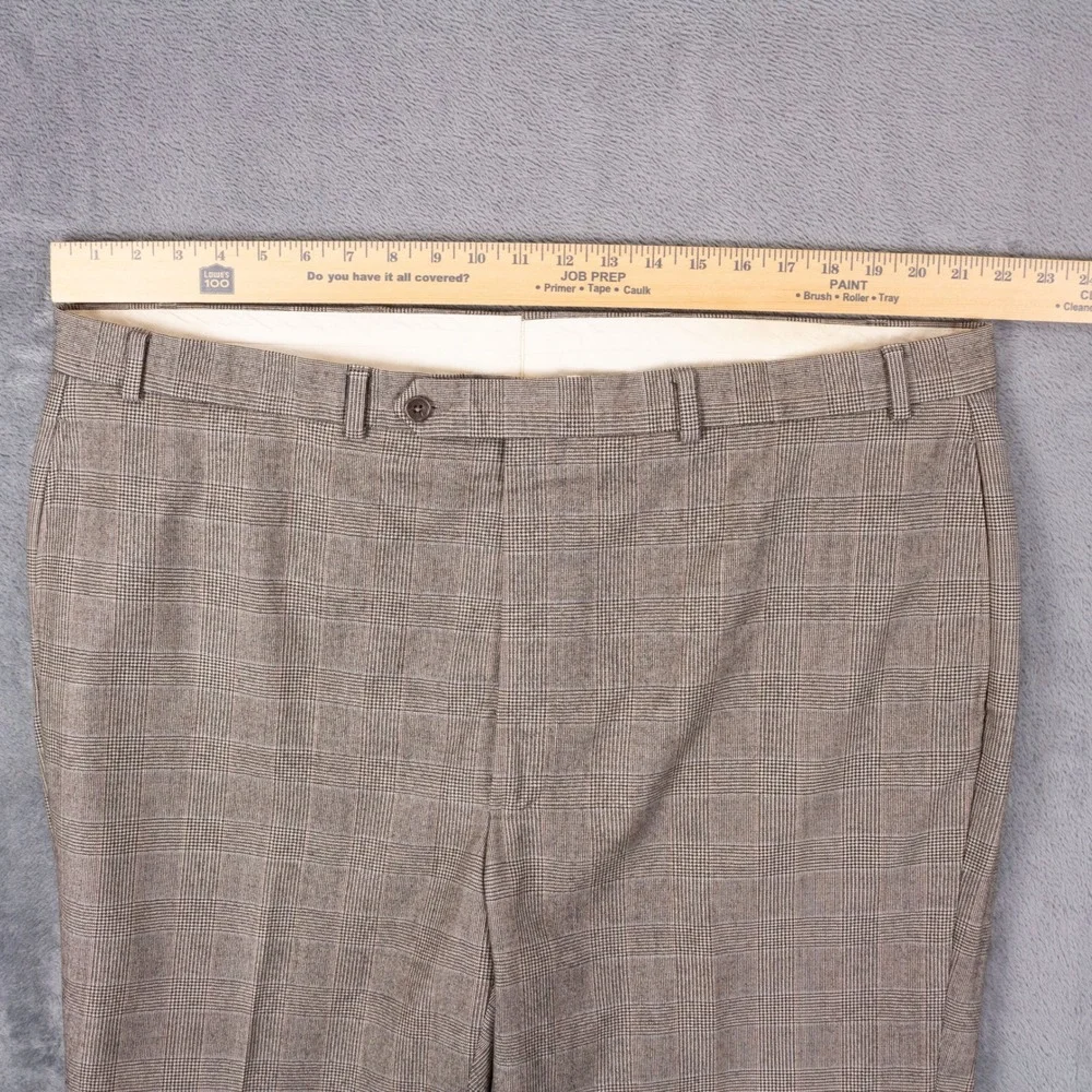 Brooks Brothers Mens 44x31 Wool Cashmere Glen Plaid Dress Pants Brown
